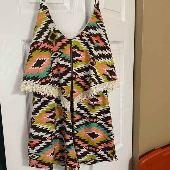 Bright tribal and lace fall outfit romper - Picture 2 of 3
